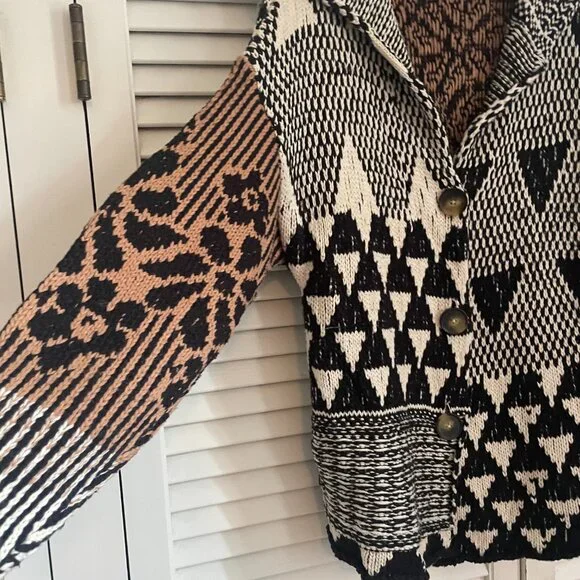 Free People Black and Brown Geometric Cardigan - Picture 3 of 6